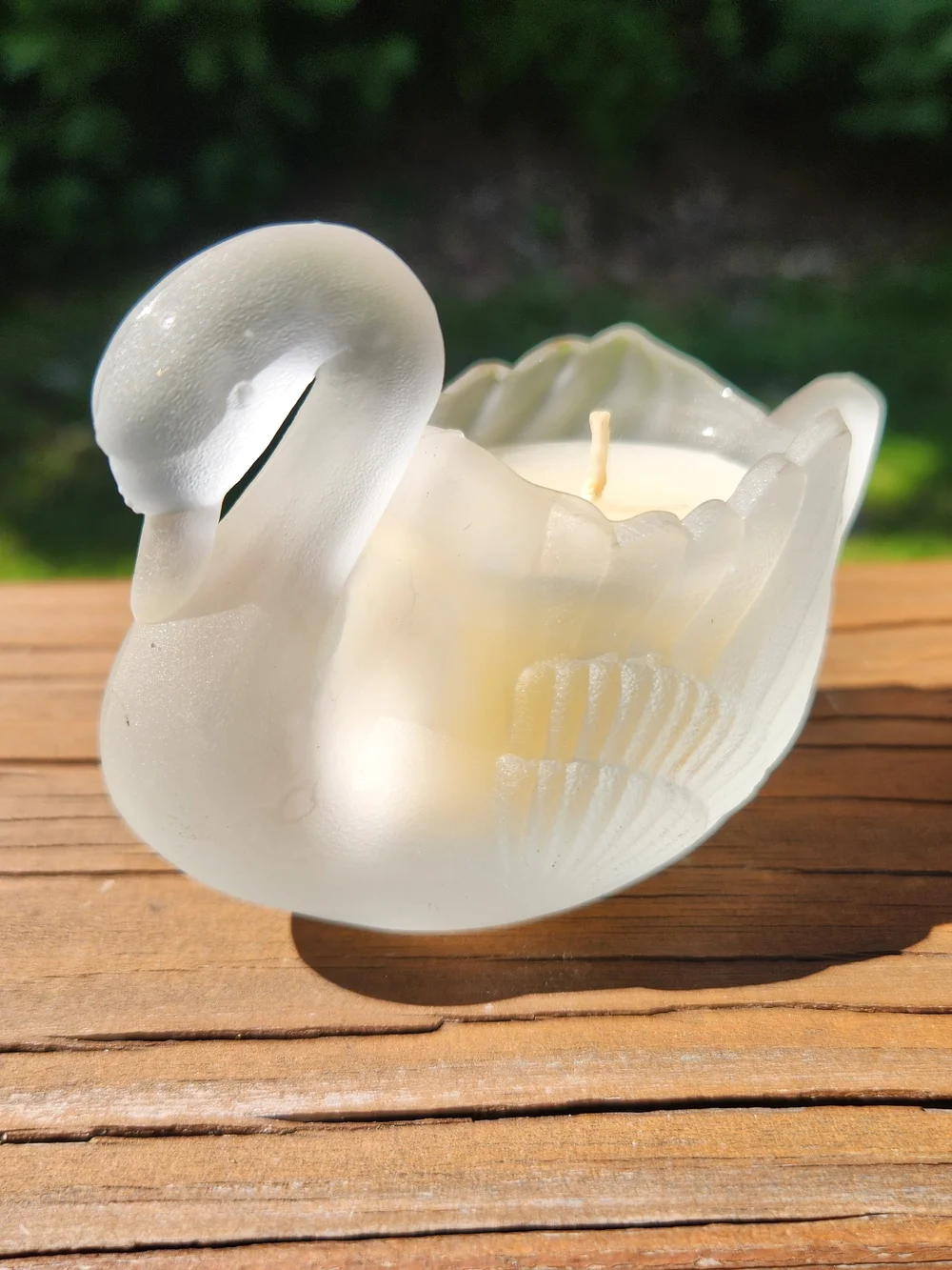Frosted Glass Swan Candle Holder with Original Candle